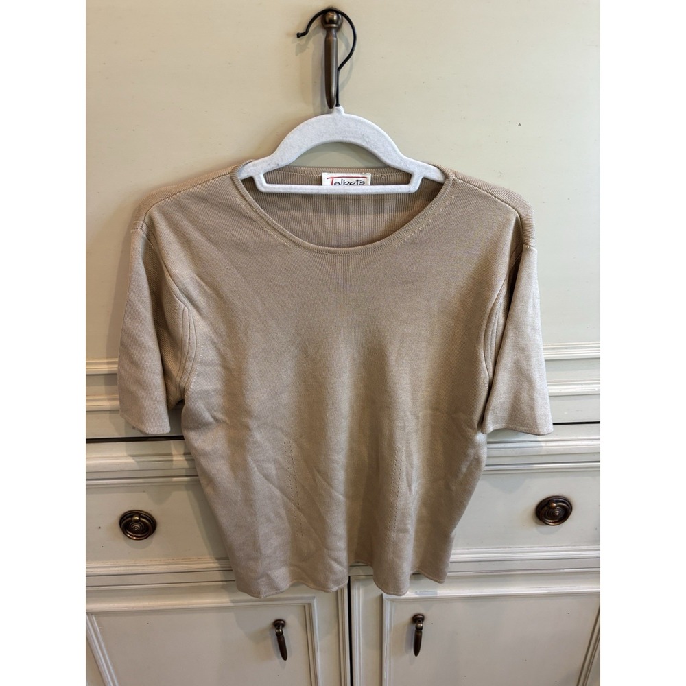 Vintage‎ Talbots 90s Short Sleeve Beige Brown Blouse 90s Classic Size 8